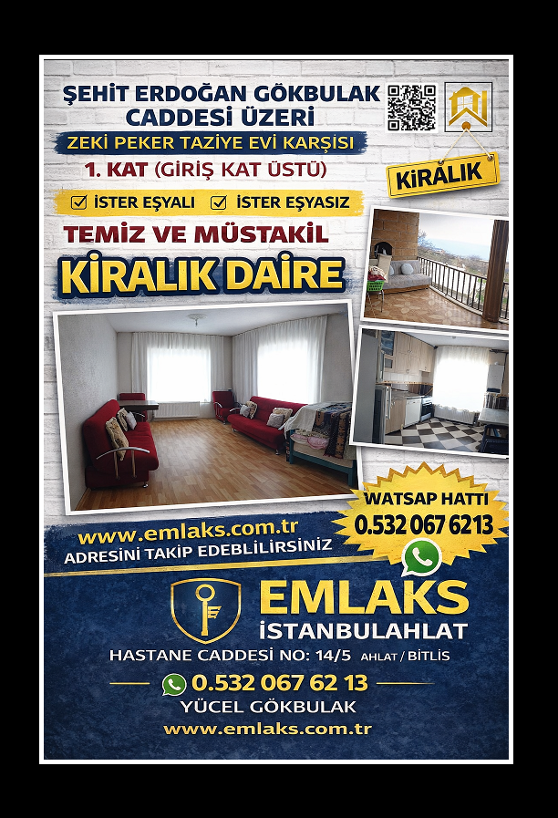 FUL EŞYALI veya EŞYASIZ ACİL KİRALIK 3+1 DİARE